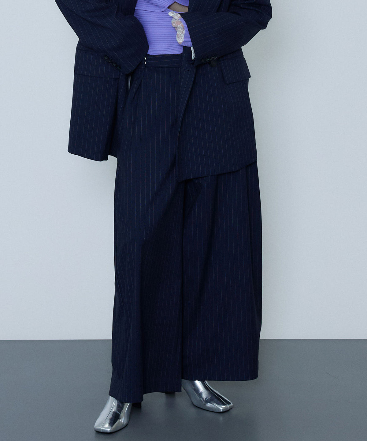 【SALE】Low Waist Layered Stripe Wide Pants