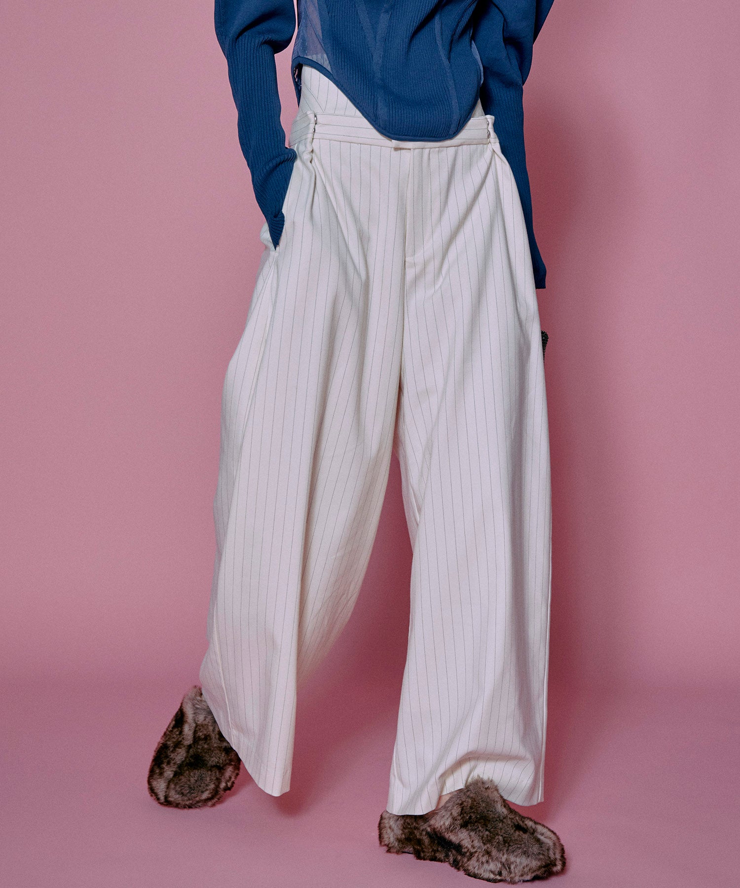 【SALE】Low Waist Layered Stripe Wide Pants