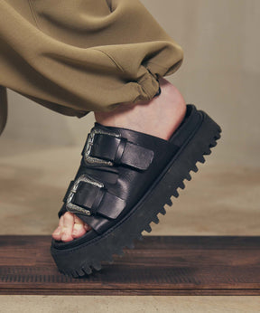 【SPECIAL SHOES FACTORY COLLABORATION】Italian Vibram Sole Double Monk Buckle Sandal Made In TOKYO