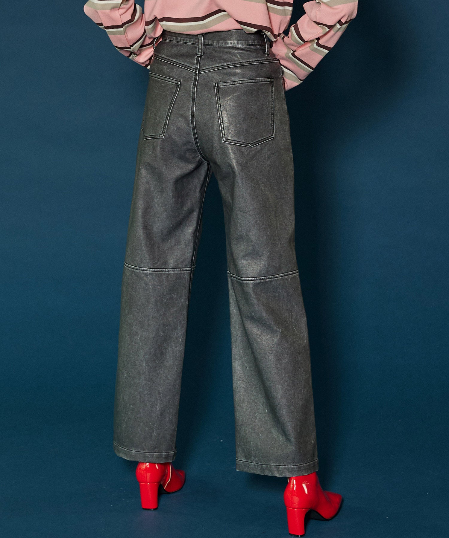 Washed Vegan Leather Wide Straight Pants