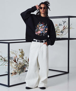 Flower Embroidery Heavy-Weight Sweat Prime-Over Crew Neck Pullover