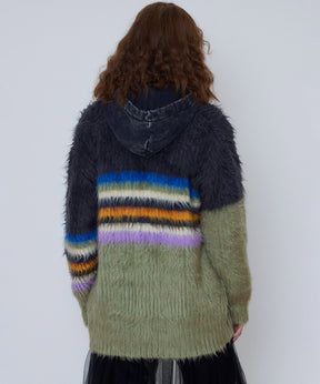 【SALE】Multi Border Shaggy Cardigan