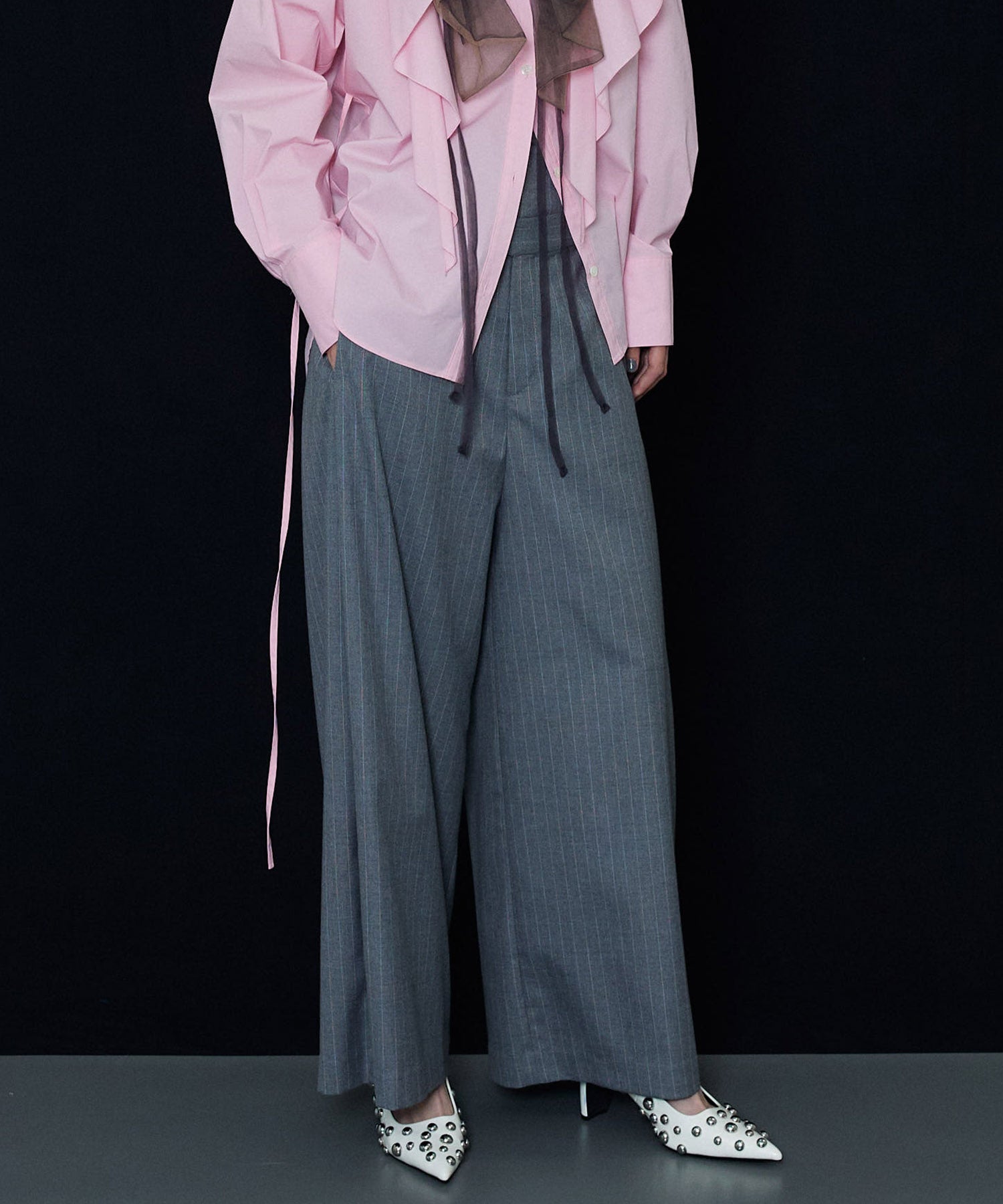 【SALE】Low Waist Layered Stripe Wide Pants