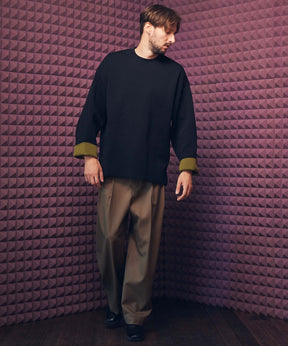 Double-Face Knit Prime-Over Reversible Crew Neck Pullover