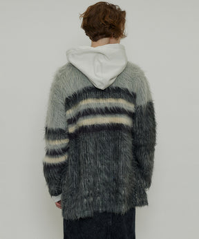 【SALE】Multi Border Shaggy Cardigan