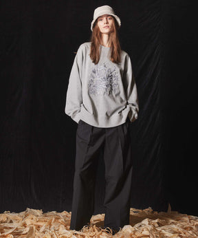 Flower Embroidery Heavy-Weight Sweat Prime-Over Crew Neck Pullover