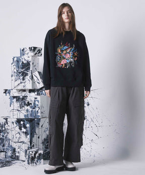 Flower Embroidery Heavy-Weight Sweat Prime-Over Crew Neck Pullover