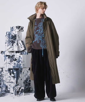 Oni-Waffle Hand Stitch Botanical Embroidery Prime-Over Crew Neck Knit Pullover