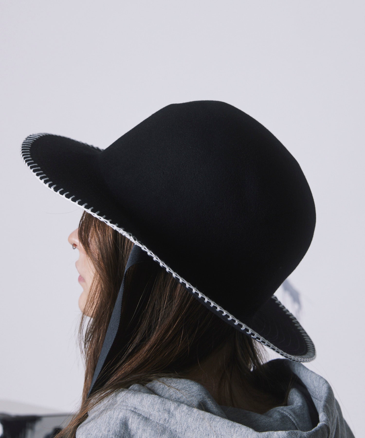 Rabbit Wool Embroidery Long Brim Hat