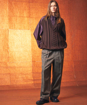 Cable Knit Combination Prime-Over Woven Shirt Half-Zip Pullover