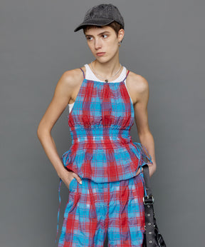 Checked Shirring Bustier