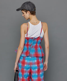 Checked Shirring Bustier