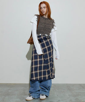 Checkered Bias Seam Midi Skirt