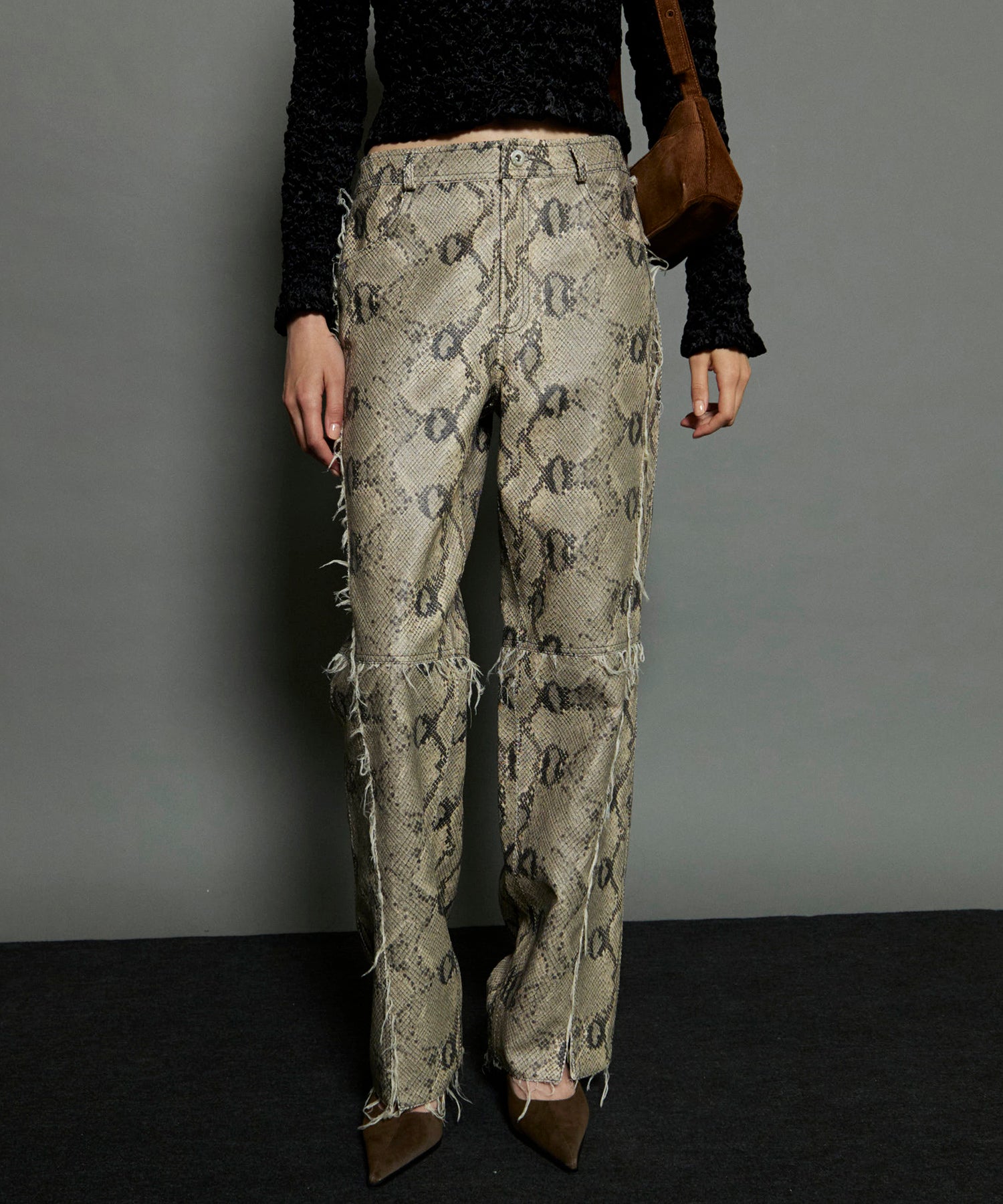 Vegan Leather Python Cut Off Pants