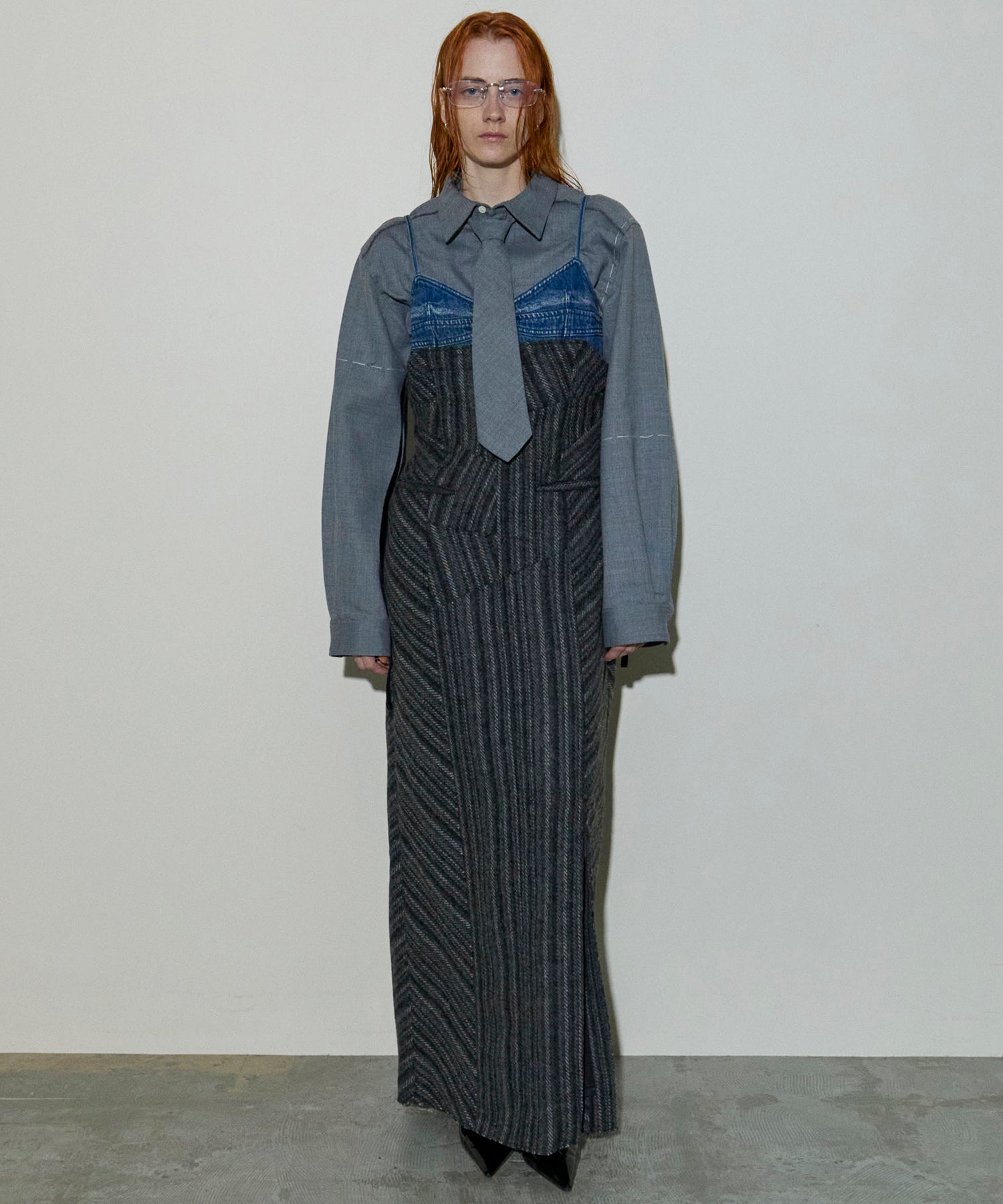 Denim Tweed Combination Maxidresses