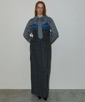 Denim Tweed Combination Maxidresses