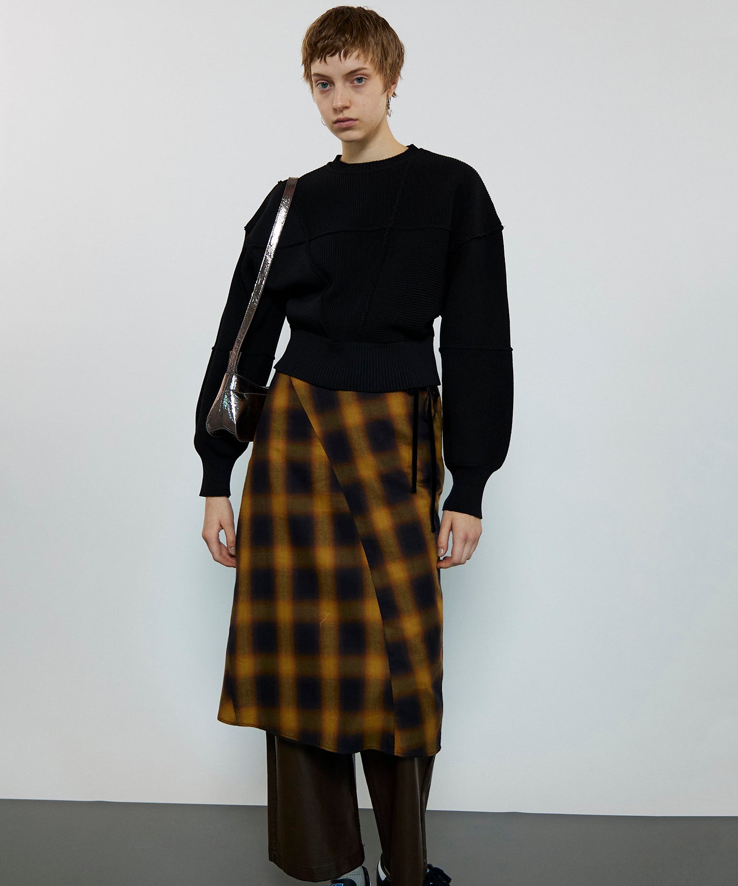 Checkered Bias Seam Midi Skirt