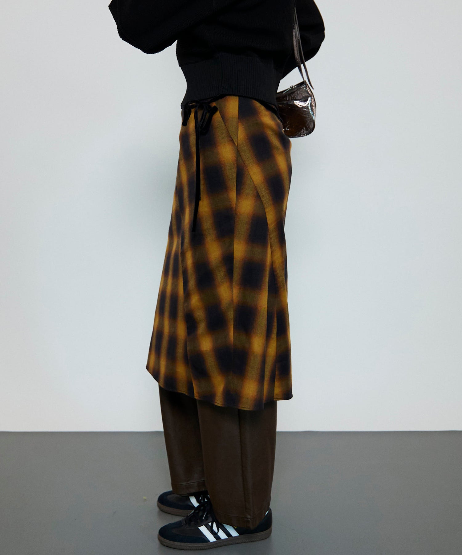 Checkered Bias Seam Midi Skirt