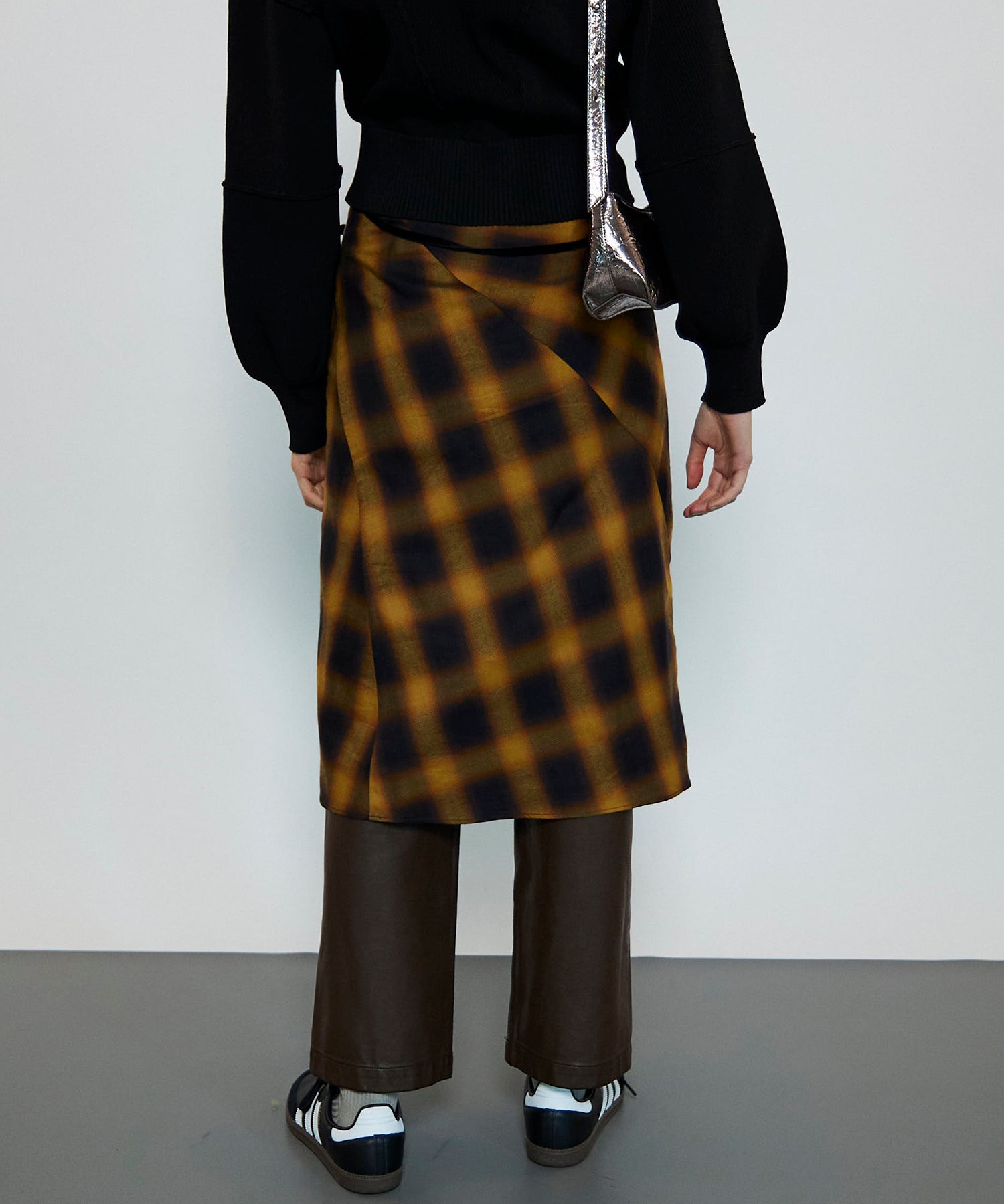 Checkered Bias Seam Midi Skirt