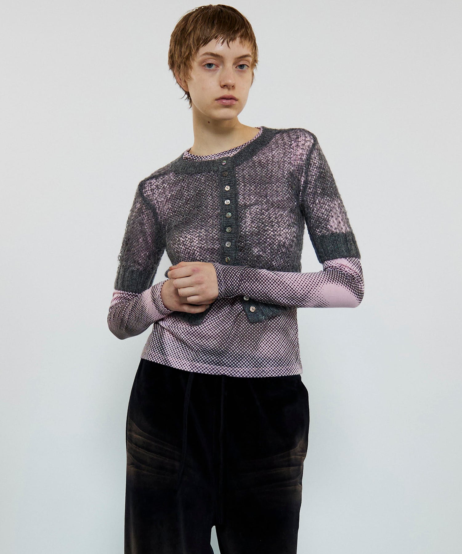 2way Sheer Mohair Half Sleeve Knitwear