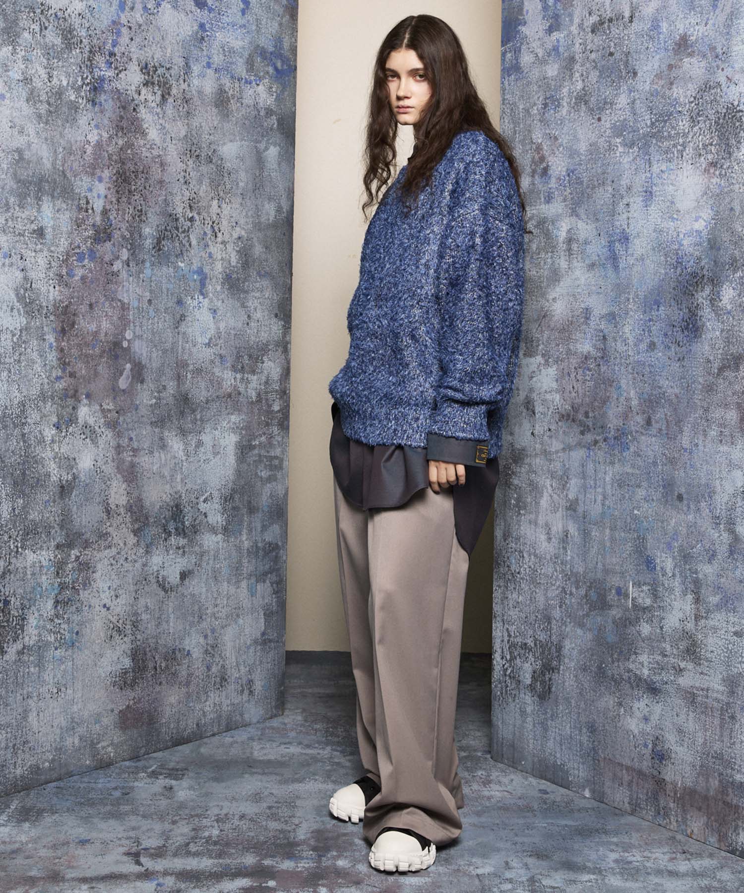 Wool Mix Continuous Tow-Tuck Wide Pants