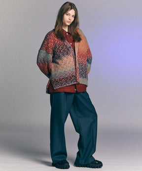 PINORI Long Space-Dye Gradation Prime-Over V-Neck Knit Cardigan