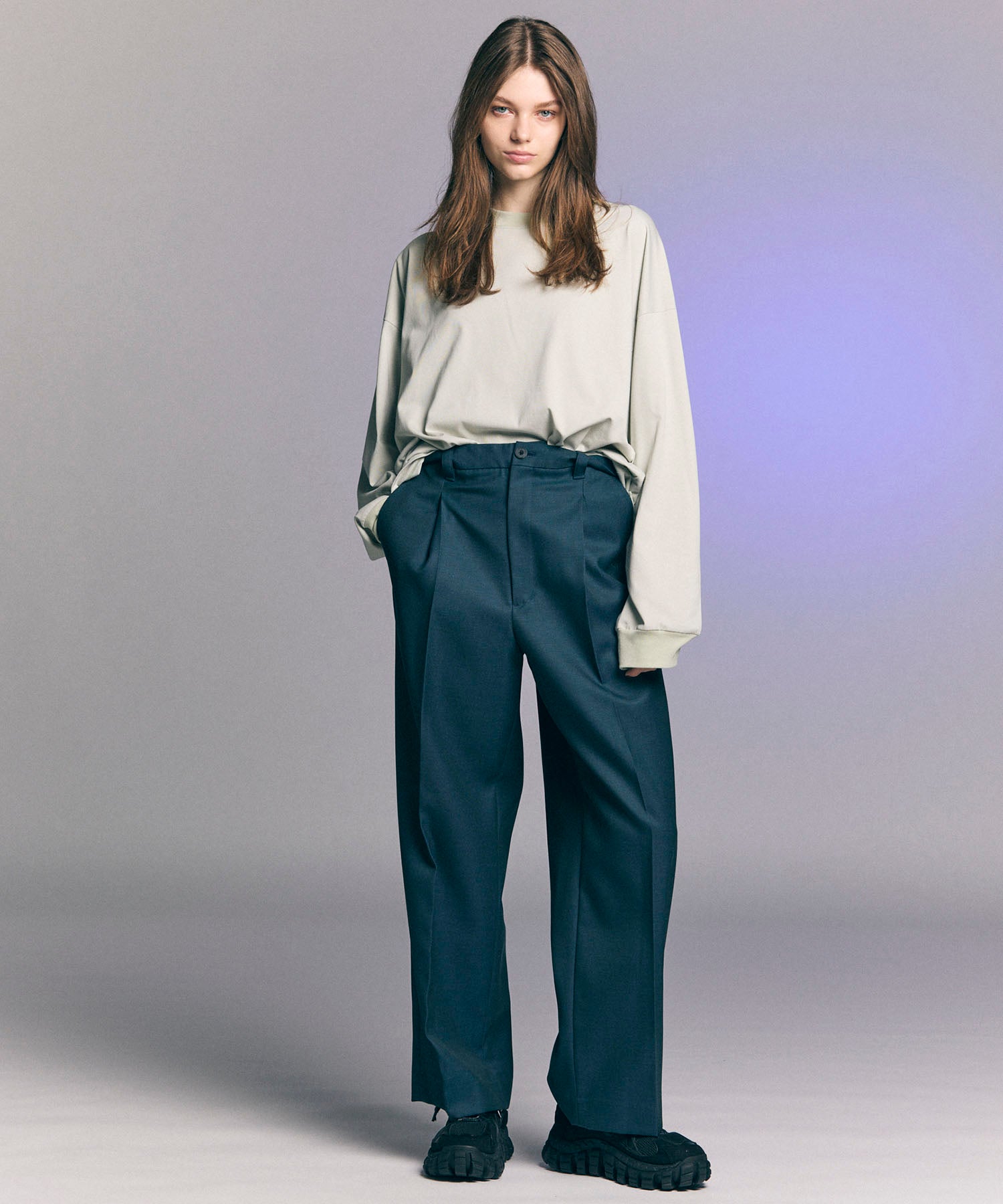 4 Colors Chambray Washable Wool Prime-Wide One Tuck Pants