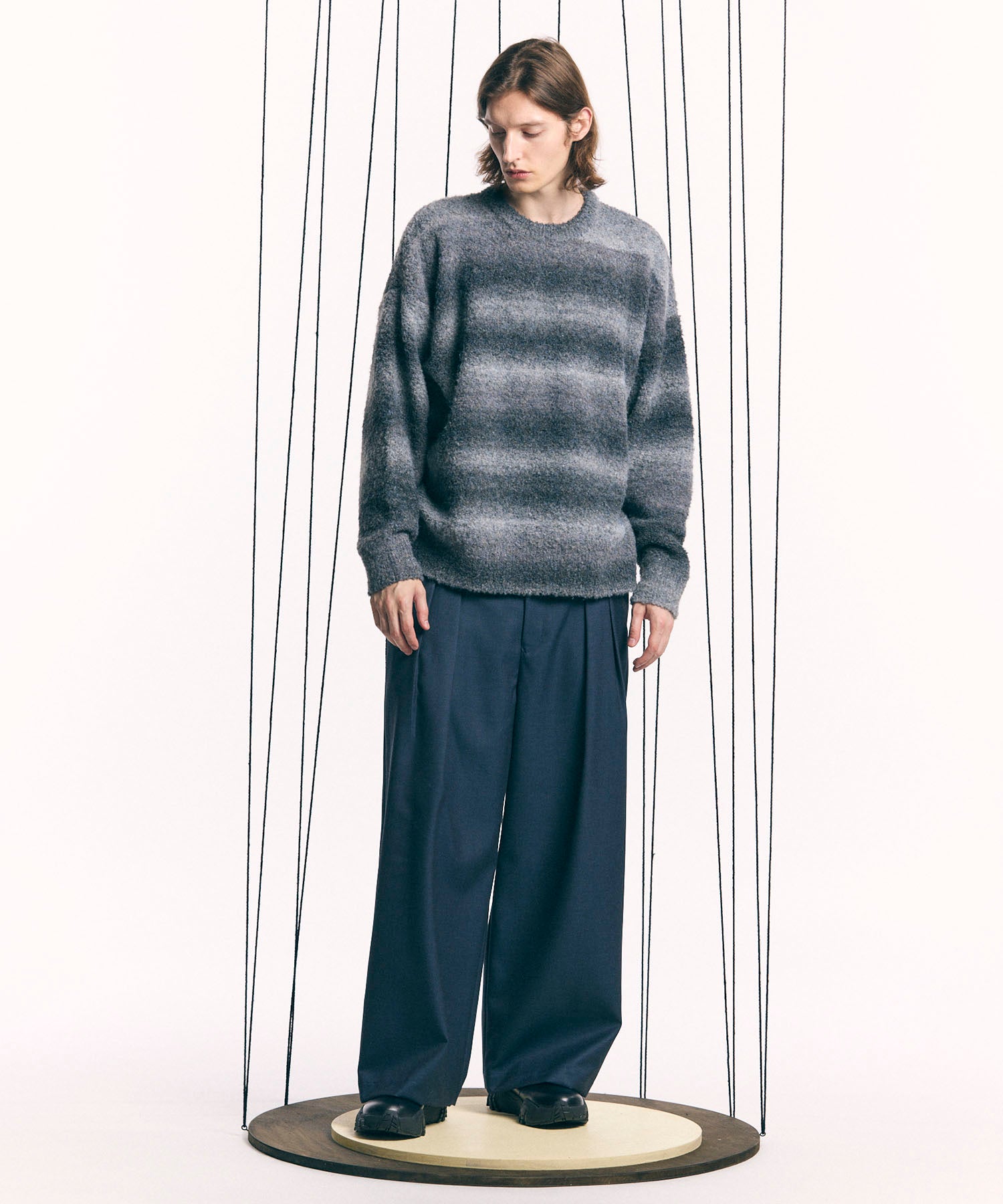 MOKOMOKO Gradation Border Prime-Over Crew Neck Knit Pullover