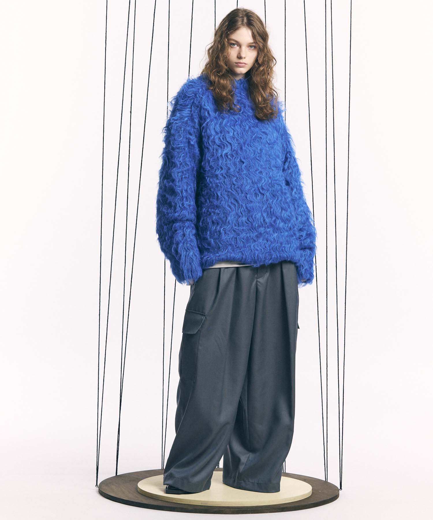 Prime-Over Shaggy Crew Neck Knit Pullover