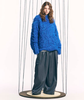 Prime-Over Shaggy Crew Neck Knit Pullover