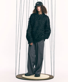 Prime-Over Shaggy Crew Neck Knit Pullover