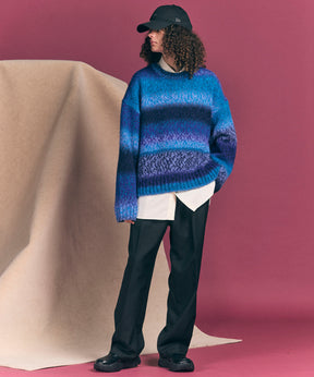 PINORI Long Space-Dye Gradation Prime-Over Crew Neck Knit PullOver