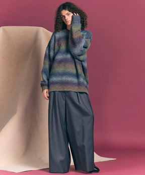 MOKOMOKO Gradation Border Prime-Over Crew Neck Knit Pullover