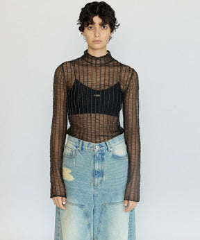 Shirring Stripe Sheer Knitwear