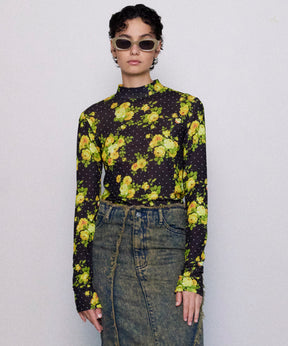 Flower Dot Turtle High Neck Tops