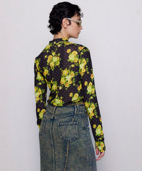 Flower Dot Turtle High Neck Tops