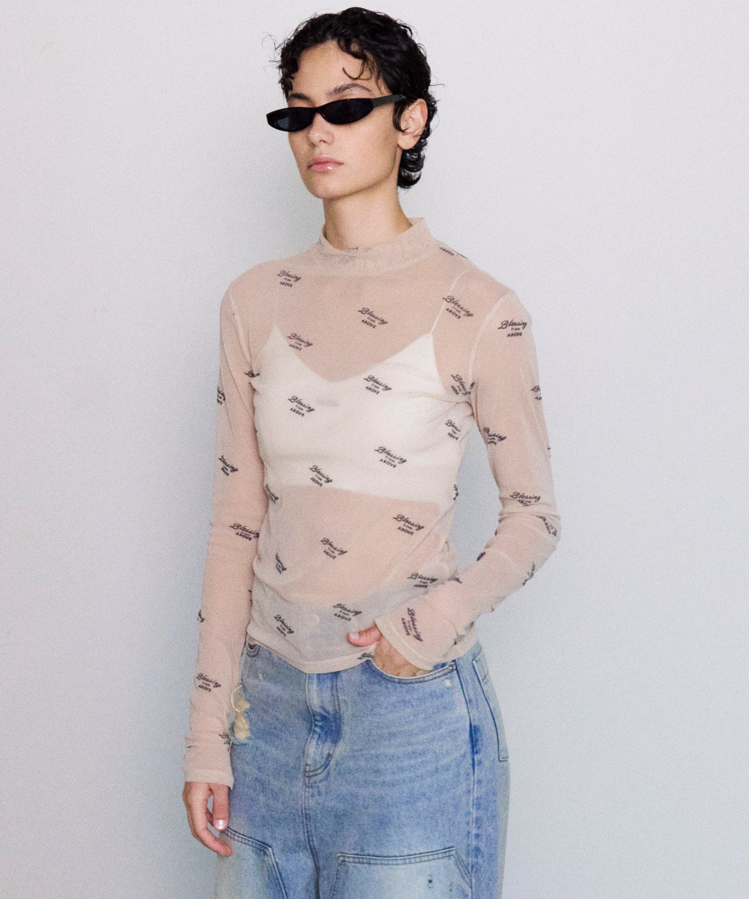 BLESSING Flocky Print Turtleneck Tops