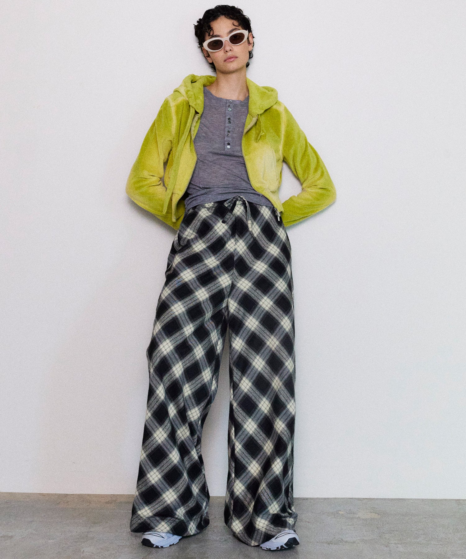 Random Checkered Easy Wide Pants