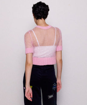 2way Sheer Mohair Half Sleeve Knitwear