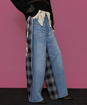 【PRE-ORDER】Plaid Pattern Bicolor Denim Pants