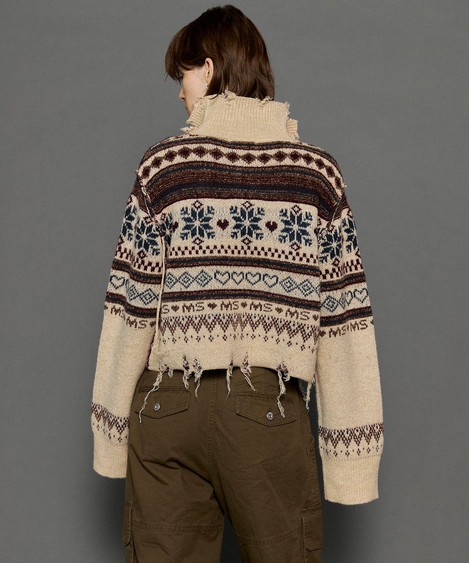 Nordic Pattern Half Zip Knit Tops