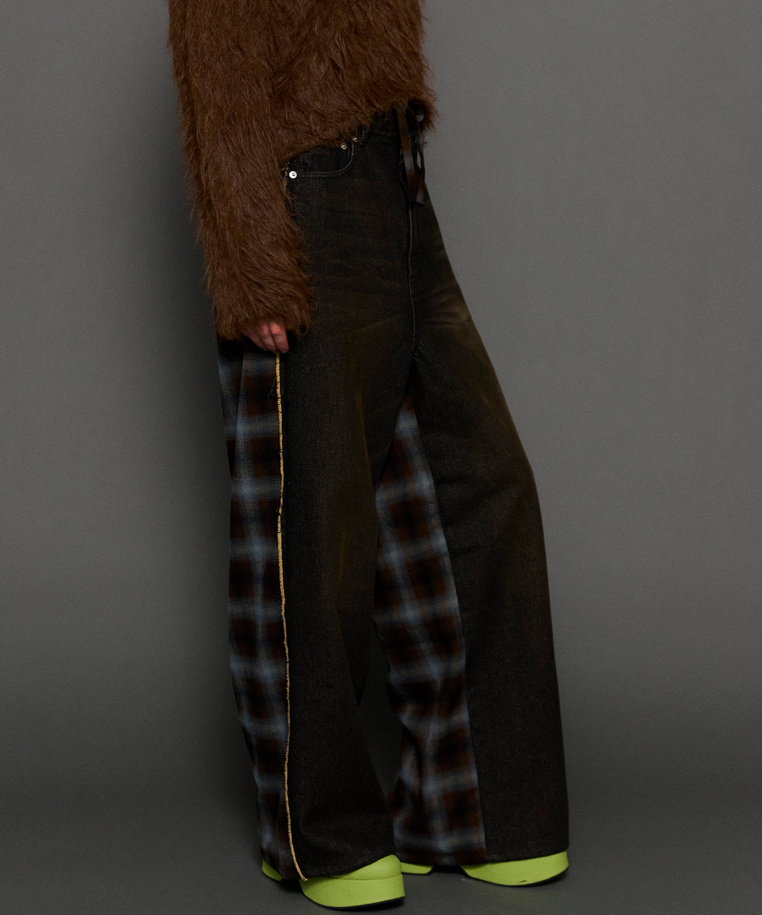 【PRE-ORDER】Plaid Pattern Bicolor Denim Pants