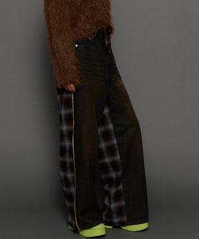 【PRE-ORDER】Plaid Pattern Bicolor Denim Pants