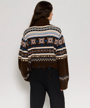 Nordic Pattern Half Zip Knit Tops