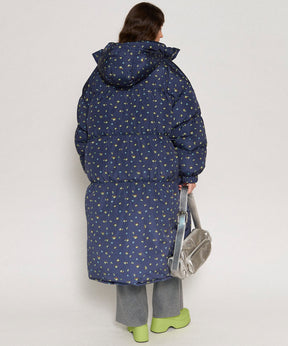 Floral Pattern Long Length Down Coat