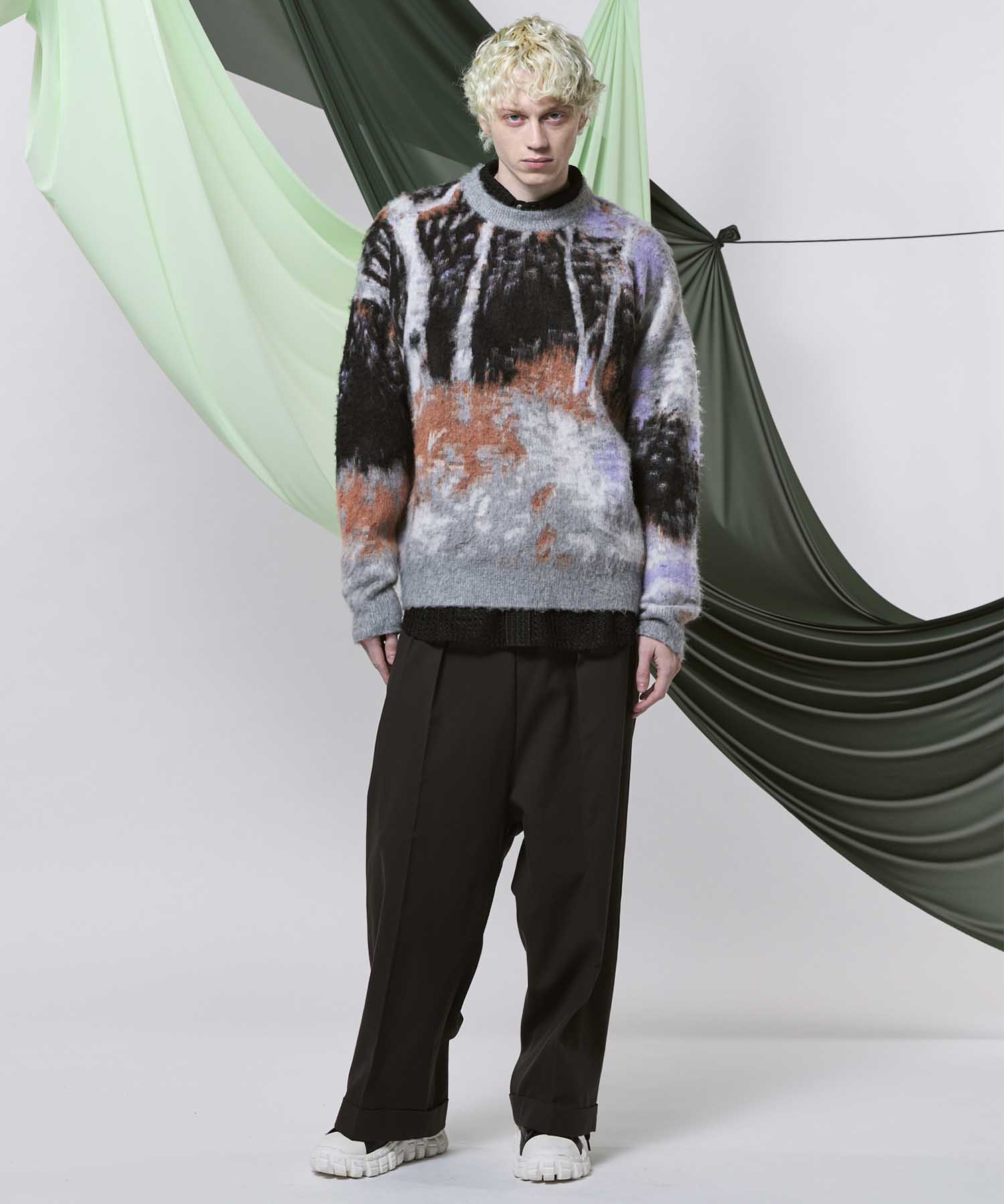 Prime-Over Landscape Painting Crew Neck Knit Pullover