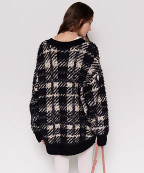 Plaid Jacquard Knit Cardigan