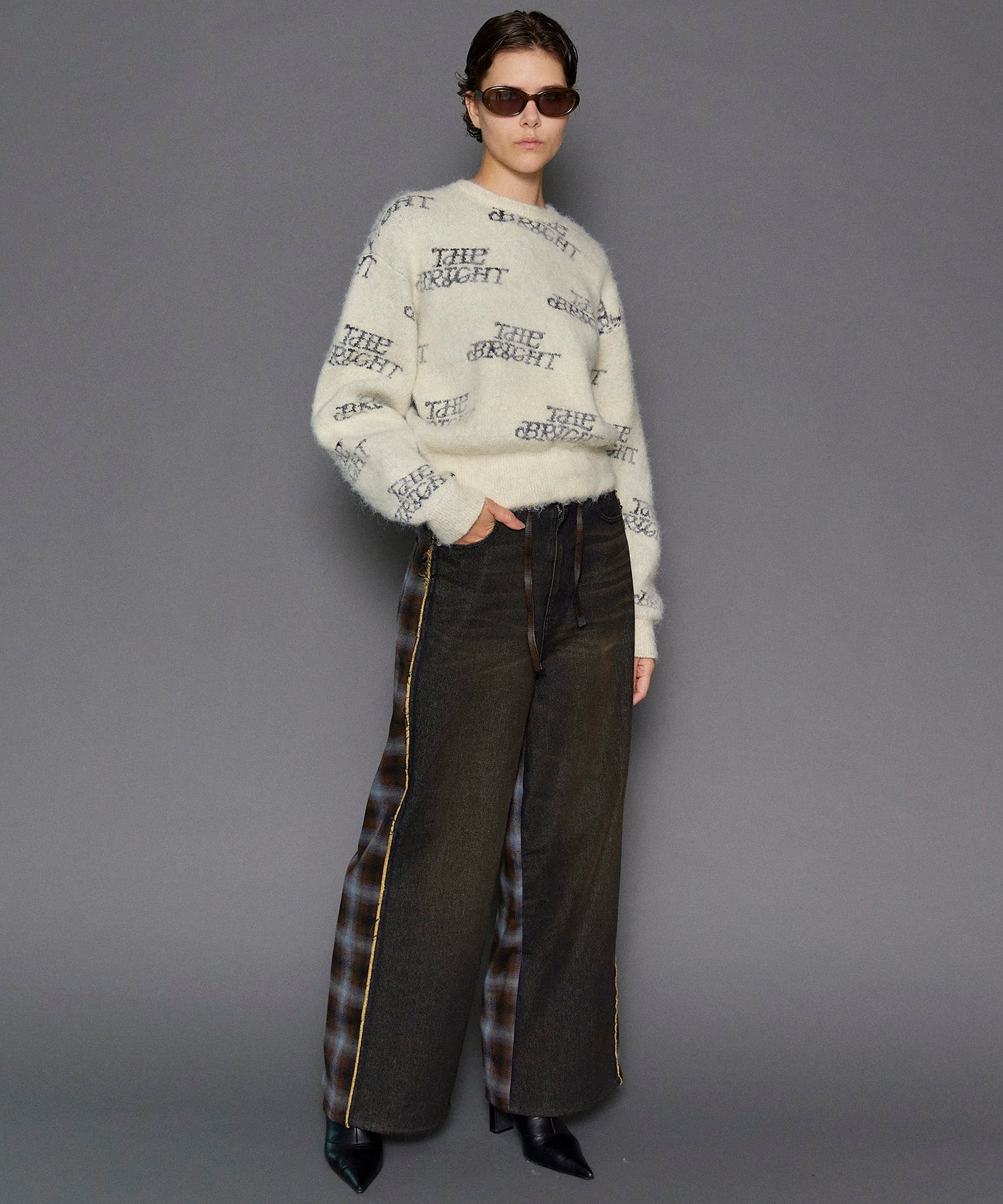 【PRE-ORDER】Plaid Pattern Bicolor Denim Pants