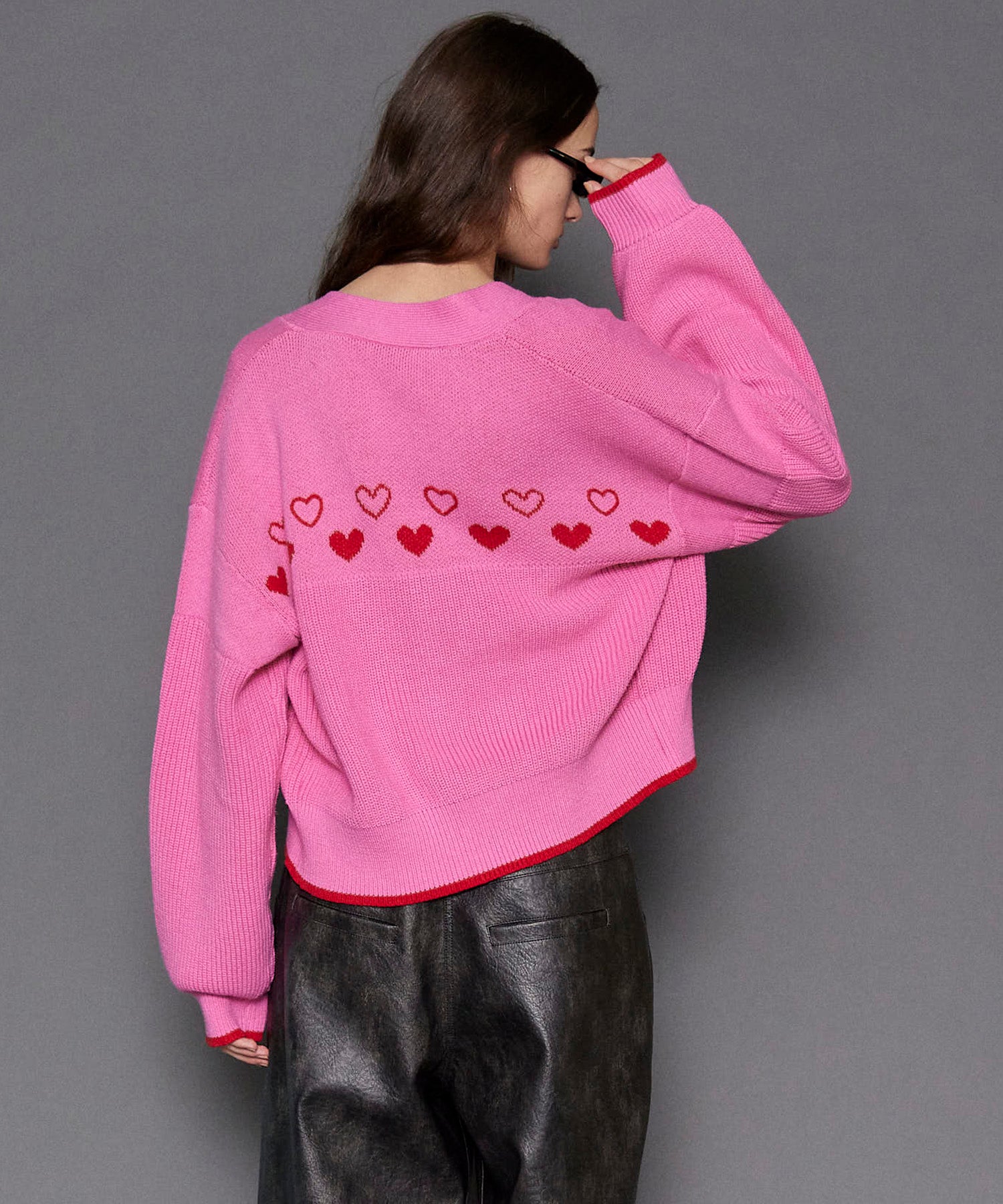 Heart Jacquard Short Length Knit Cardigan