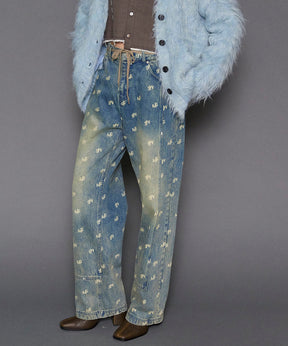 Monogram Print Denim Pants